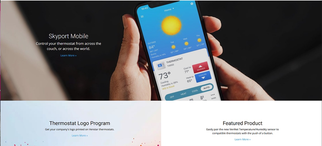 Screenshot of Venstar.com
